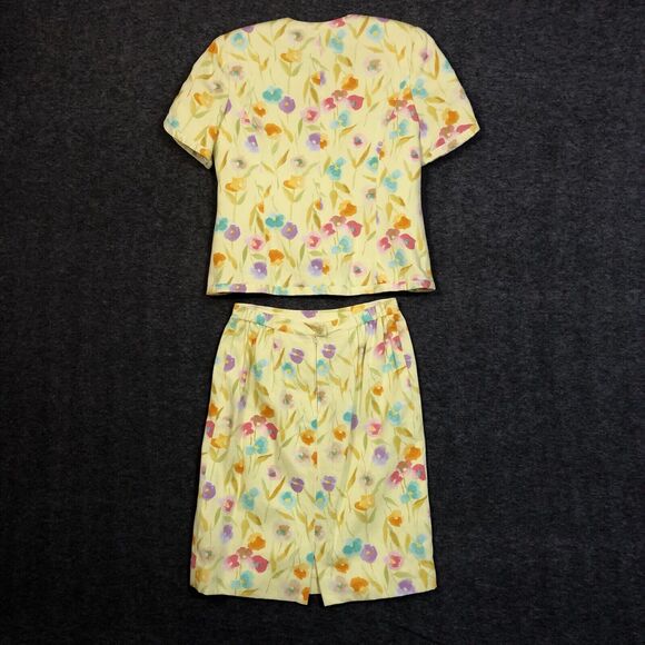 Floral Skirt Set Womens 12 Herbert Grossman by Cynthia Sobel VTG 2 Pc Suit S/SL - Picture 4 of 16